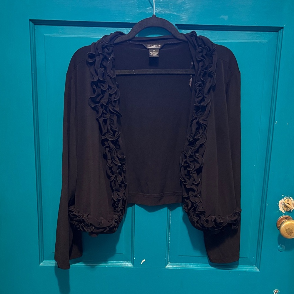 Glamour Black Ruffled Shrug (metal wire to reinforce curly ruffles)